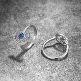 Round Blue Zircon Star Moon Opening Sterling Silver Ring